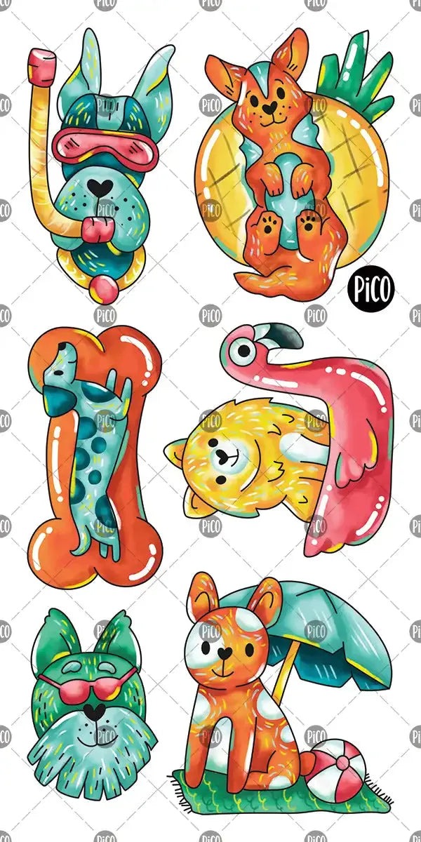 Tatouage temporaire | Les chiens à la plage | Pico tatoo