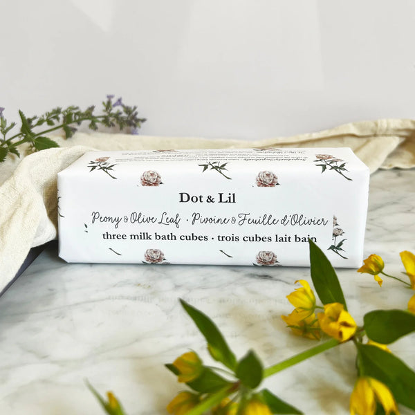 Trio cubes lait bain Pivoine & Feuille d'Olivier | Dot & Lil