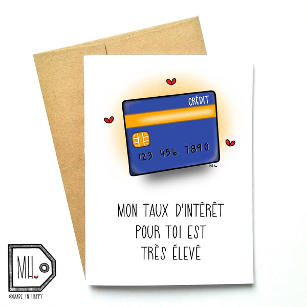 Carte de souhait | mon taux d'intérêt pour toi... | Made in Happy