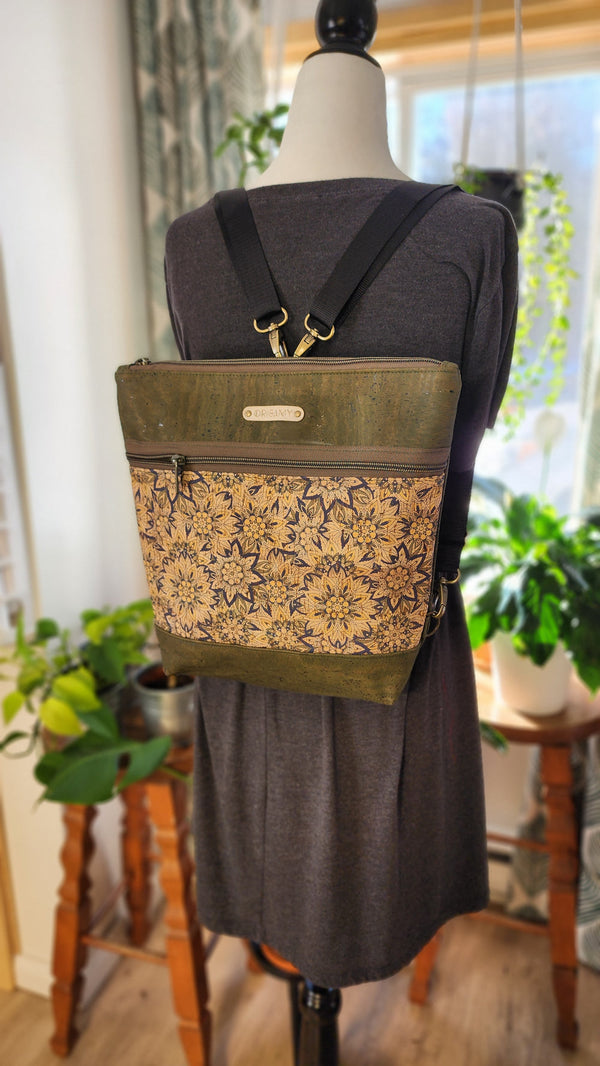 Sac Nini liège | kaki fleurs étoilées | Origamy